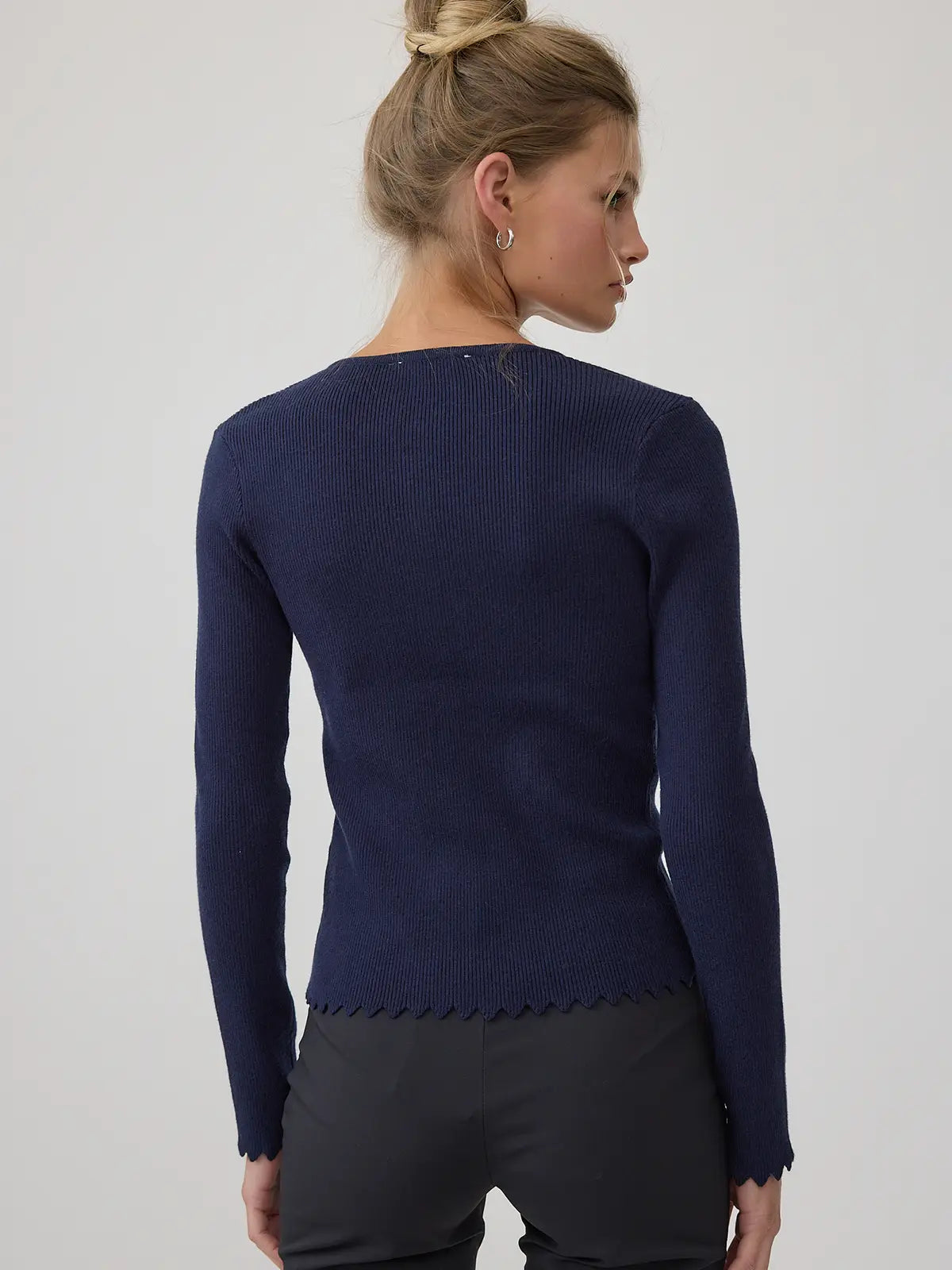 Button Ribbed Knit Cardigan - Navy