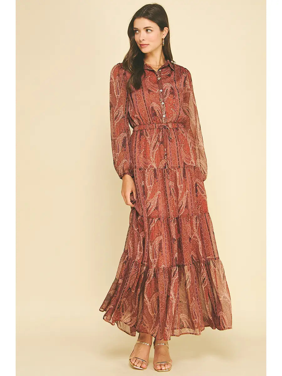 Tiered Maxi Dress Paisley - Rust