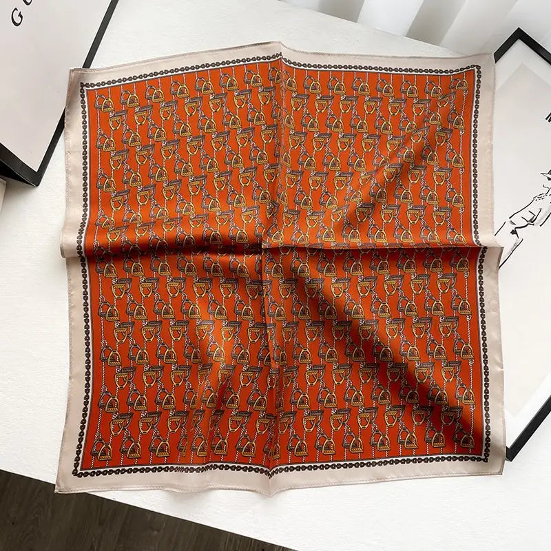 Silk Square Scarf - Orange Chain