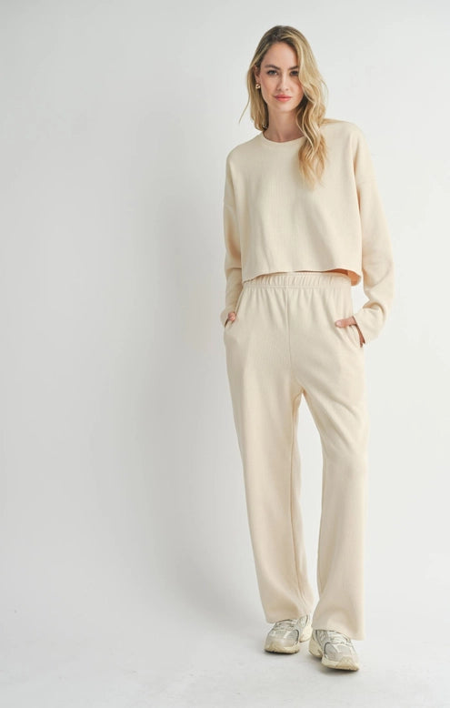 Relaxed Knit Top + Pant Set - Cream