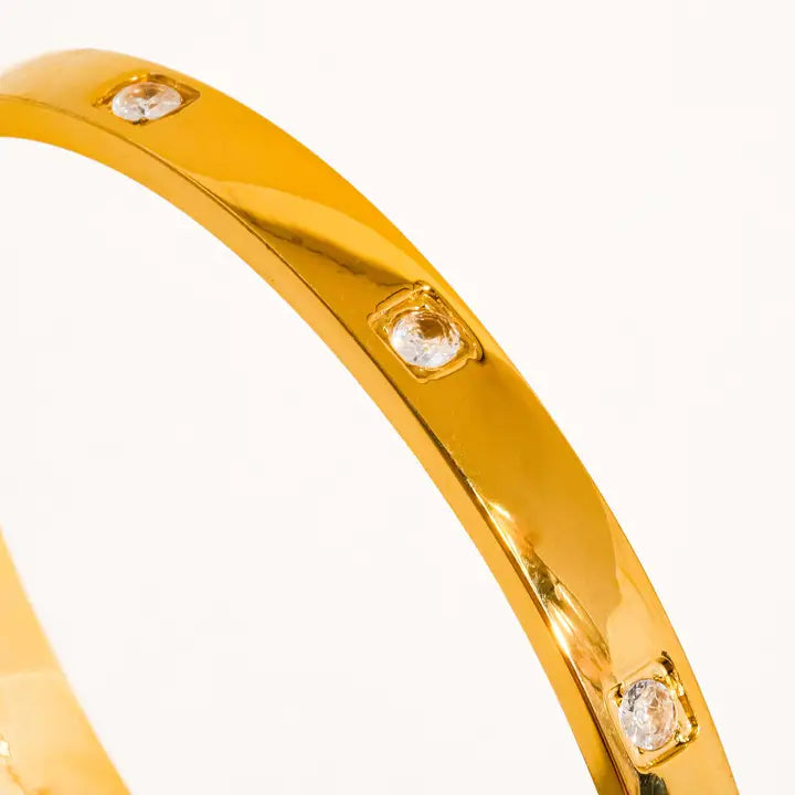 Neil 18K Gold Non-Tarnish Classic CZ Bangle - Yellow Gold