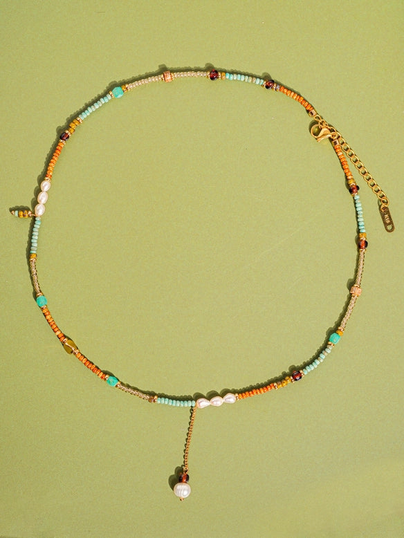 18K Handmade Bohemian Beaded Stack Necklace - Sapphira-Turquoise