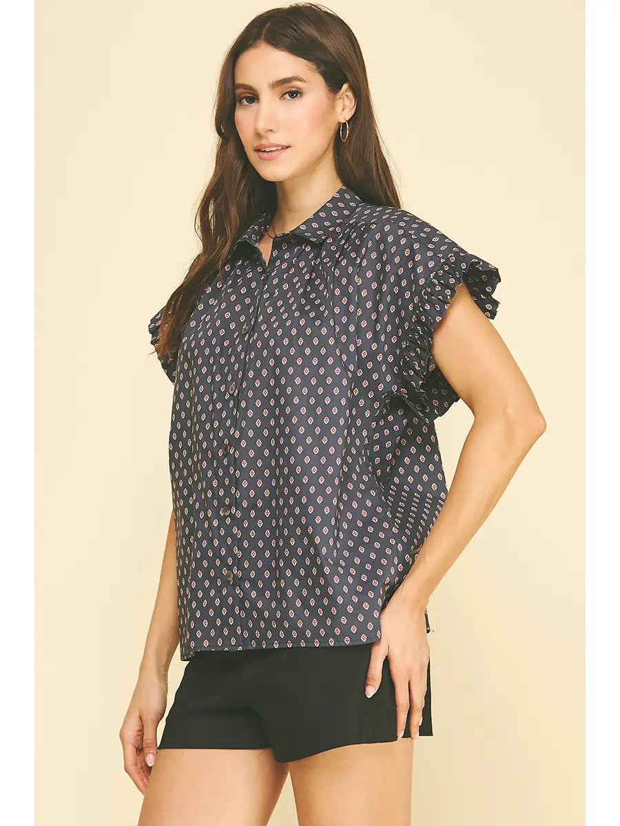 Geometric Diamond Shirt - Navy