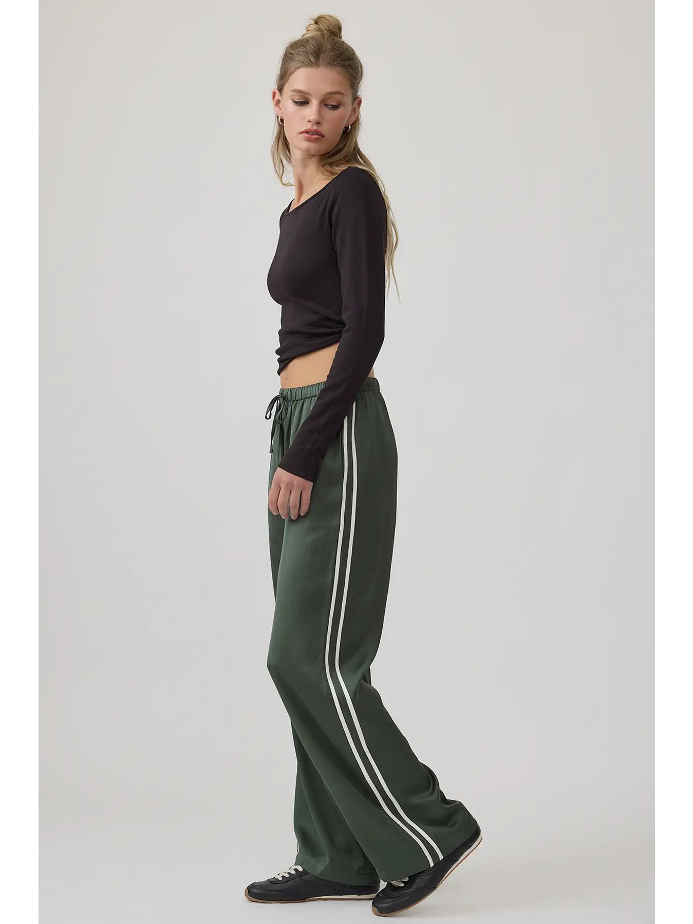 Elastic Waist Straight Pants - Deep Green
