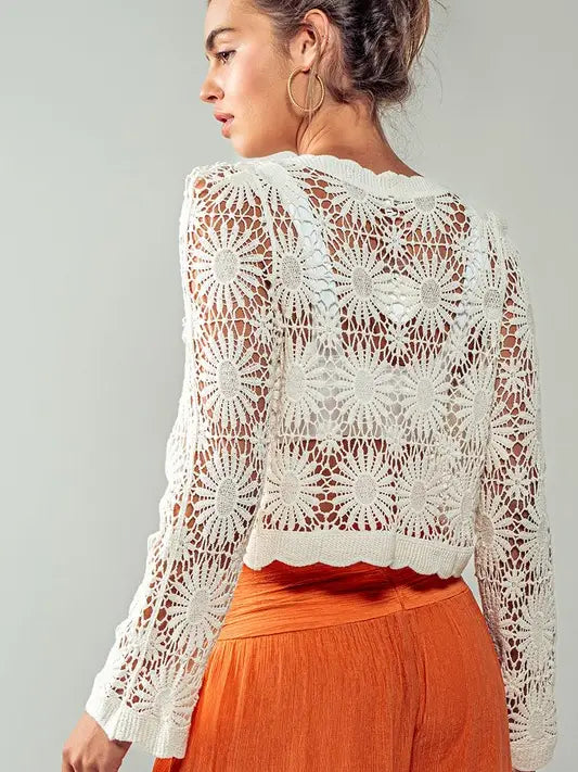 Flower Crochet Cardigan - Natural