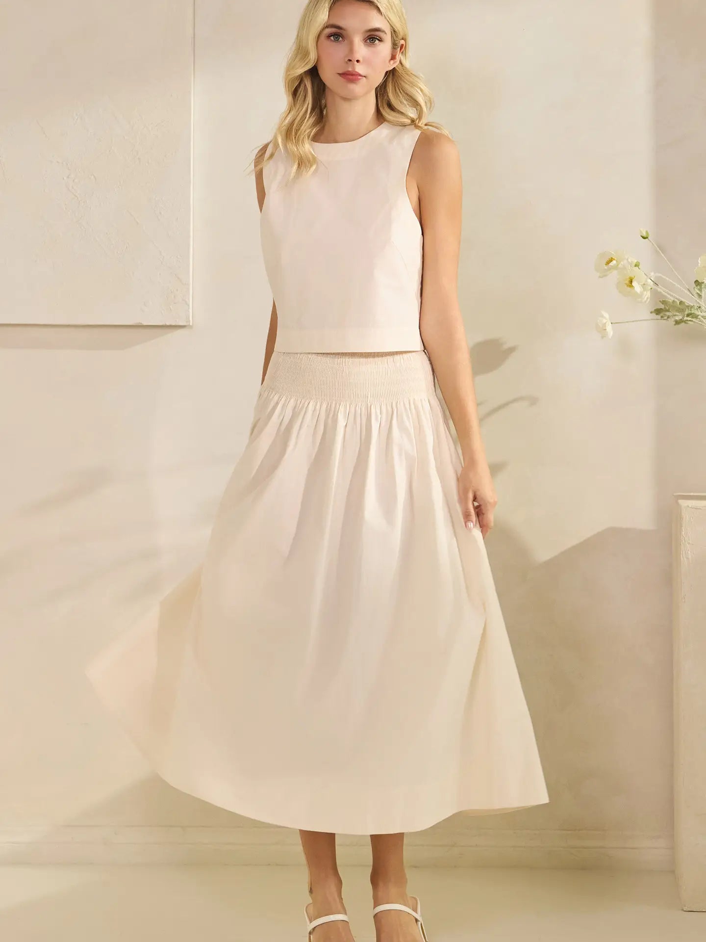 Smocked Maxi Skirt - Cream
