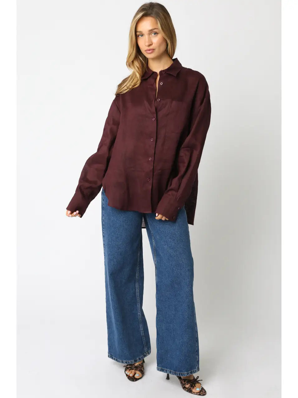 Helen Oversized Linen Shirt - Berry