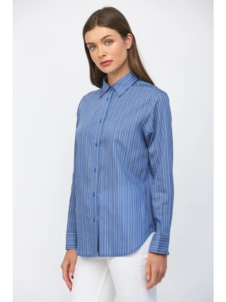 Pinstripe Long Sleeve Button Down - Blue