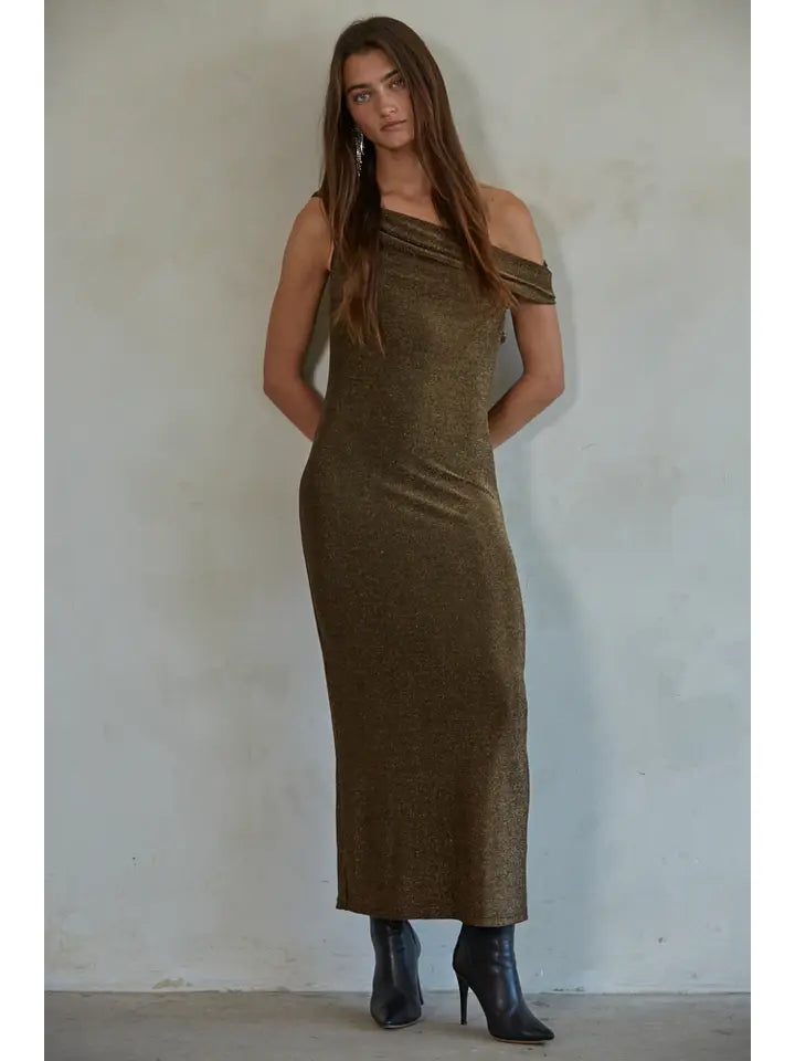 Knit Nylon Polyester Dress - Gold Metallic