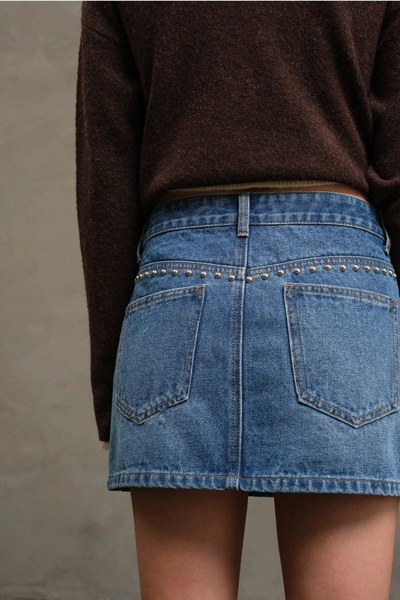 Studded Edge Denim Mini Skirt