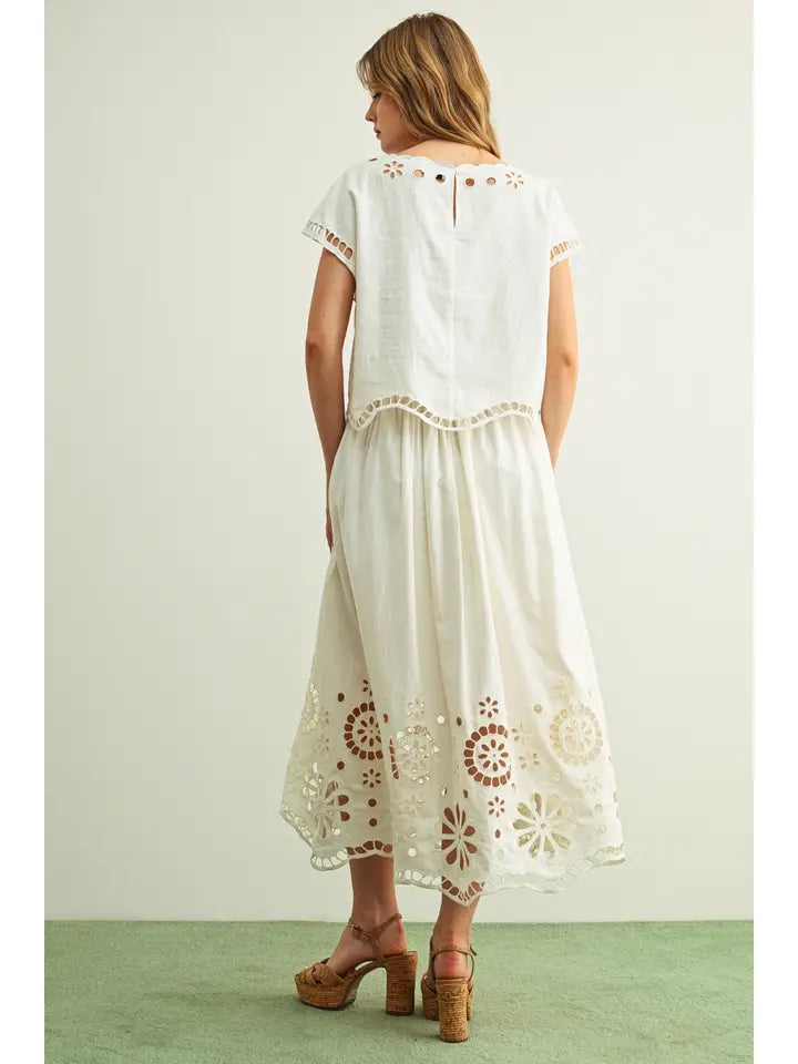 Floral Embroidered Skirt - Off White