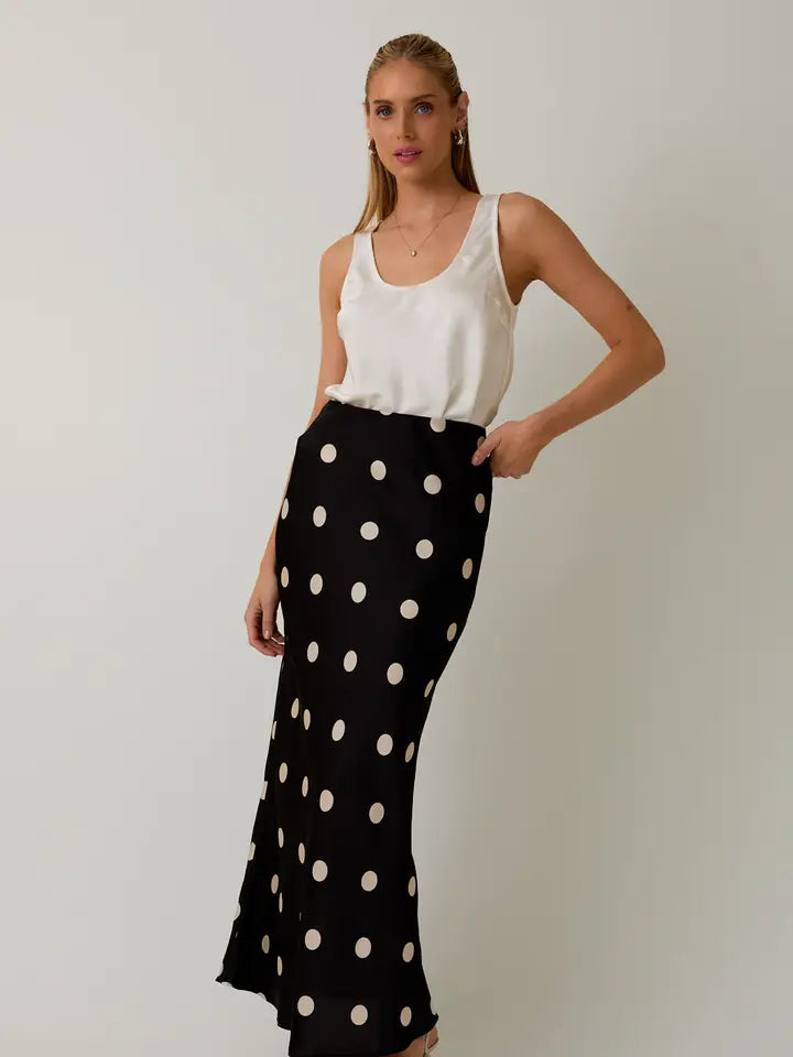 Satin Midi Skirt - Polka Dot