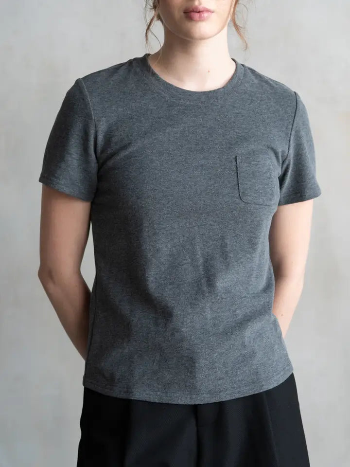 Crew Neck Tee with Pocket - Charcoal