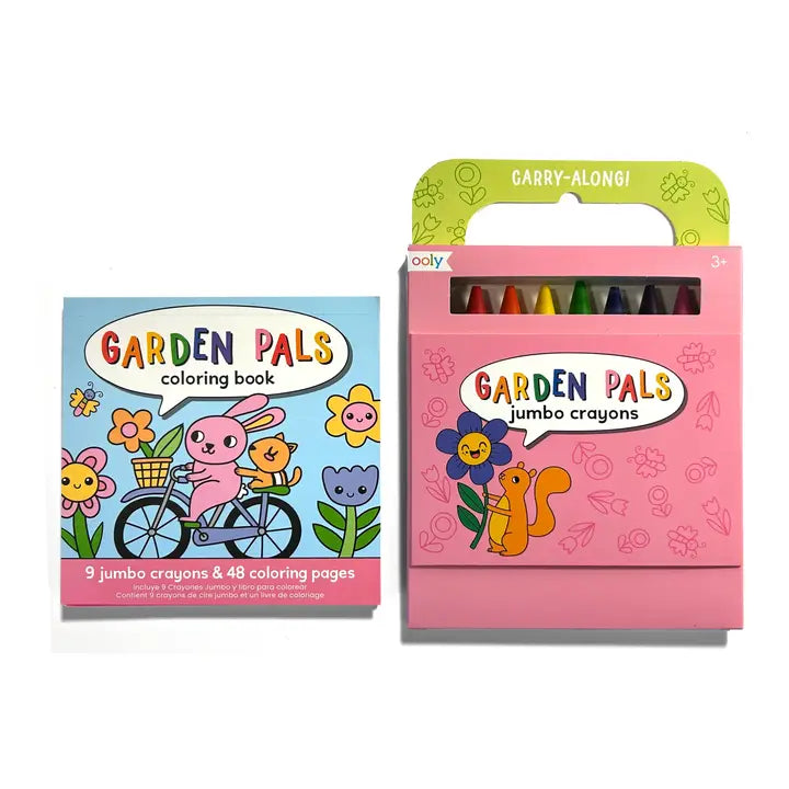 OOLY - Carry Along Crayon + Coloring Book Kit - Garden Pals - Set of 10