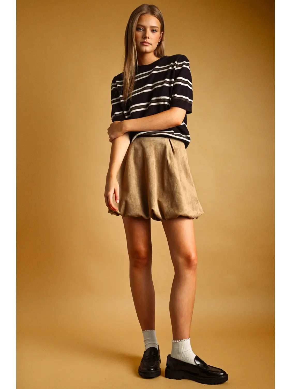 Short Sleeve Knit Top - Navy Multi