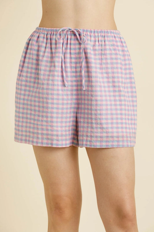 Gingham Short with Tie - Pink & Blue