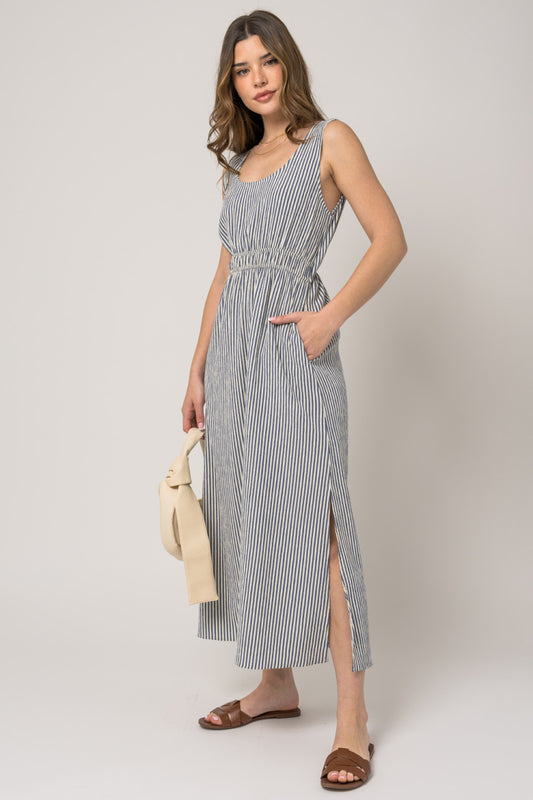 Sleeveless Maxi Dress - Ivory + Navy Stripe