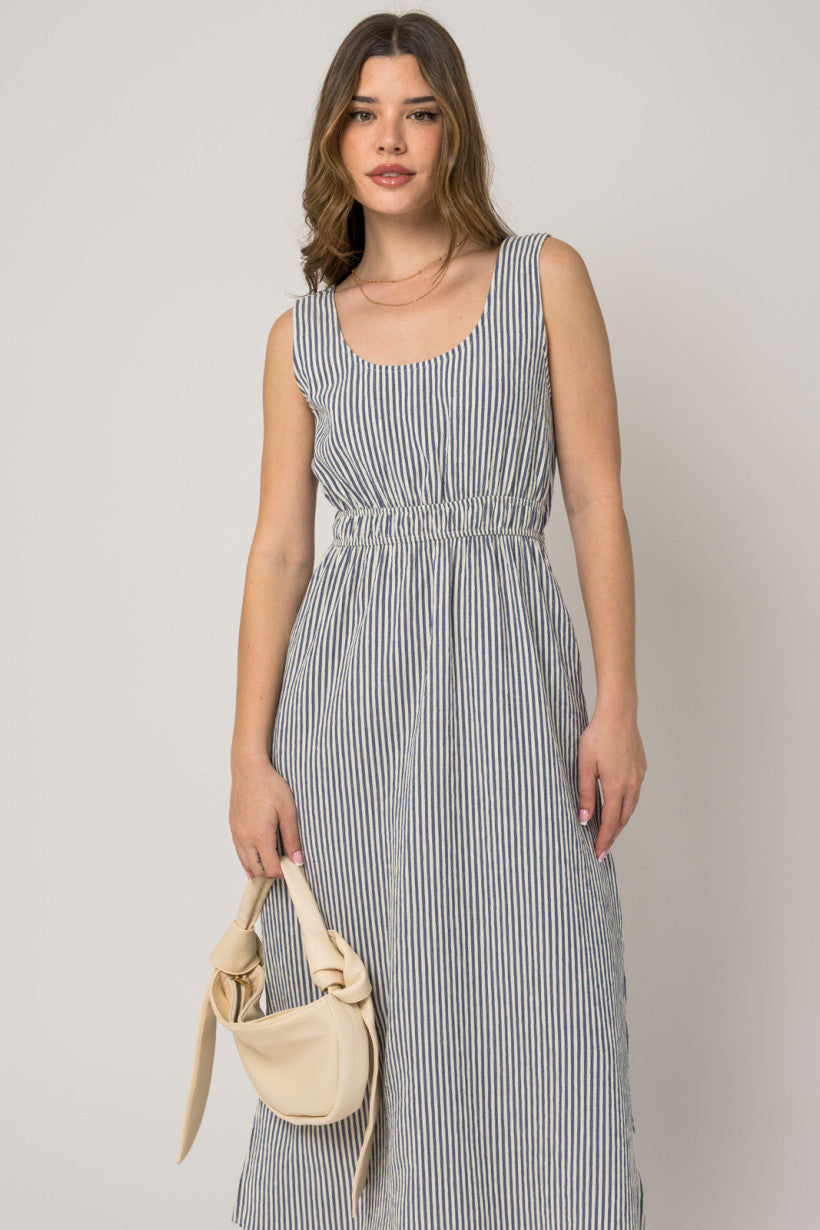 Sleeveless Maxi Dress - Ivory + Navy Stripe