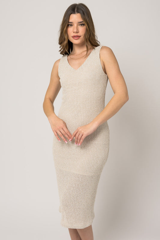 Sleeveless Textured Maxi Dress - Natural