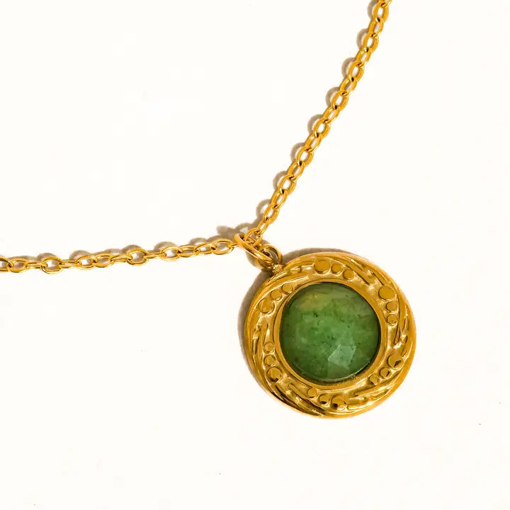Enric 18K Gold Non-Tarnish Natural Stone Necklace - Green