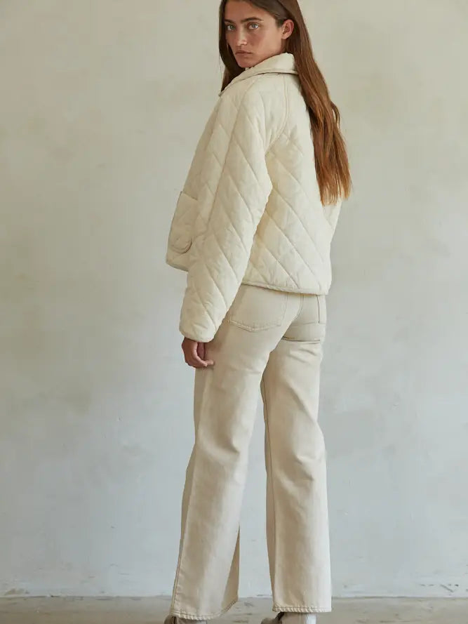 Woven Cotton Quilted Jacket - Cream