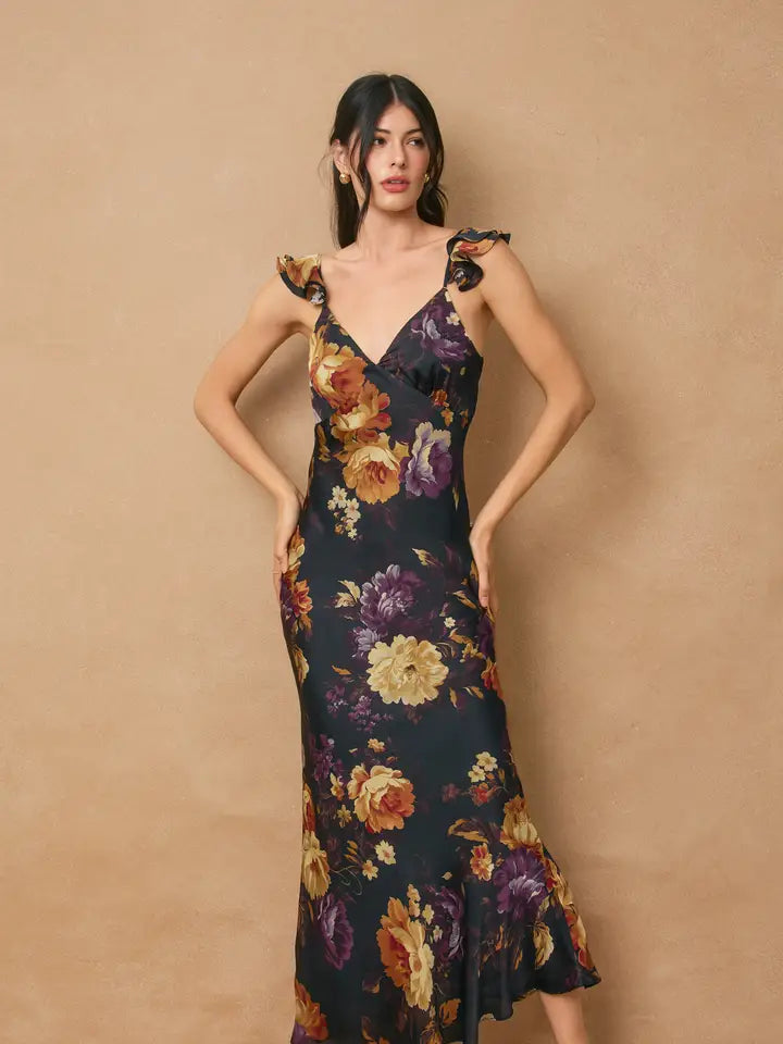 Haven Flutter Shoulder Maxi Dress - Nightfall Floral