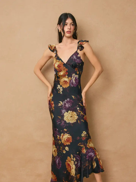 Haven Flutter Shoulder Maxi Dress - Nightfall Floral