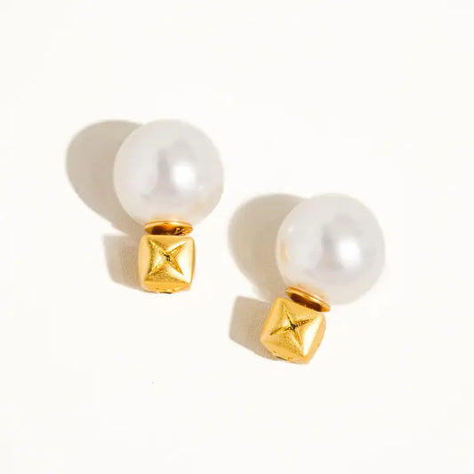 18K Gold Large Pearl Studs