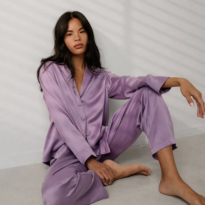 Lunya - Washable Silk Long Sleeve Pant Set - Dormant Orchid