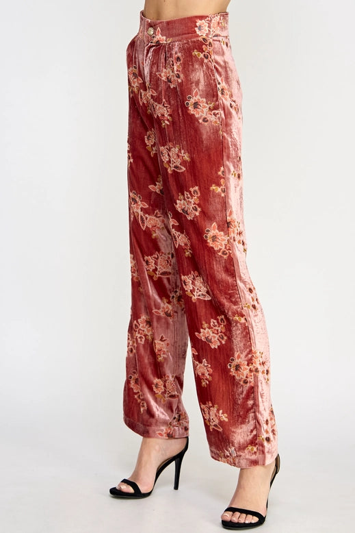 Floral Velvet Trousers - Pink