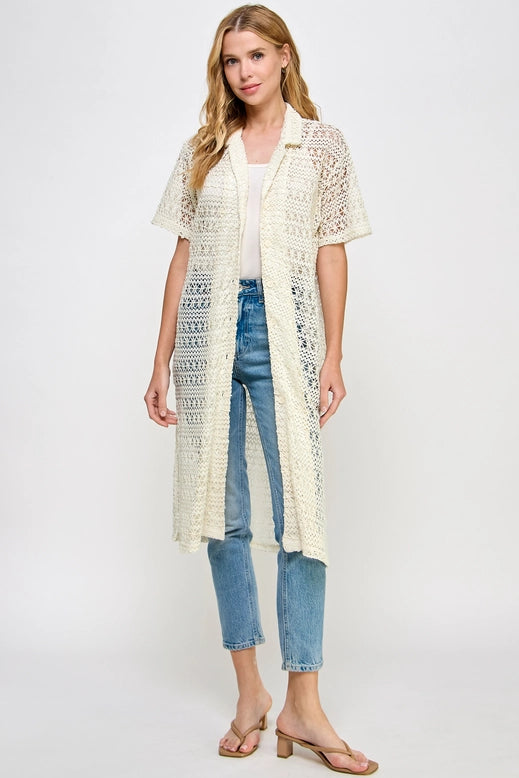 Crochet Long Cardigan - Cream