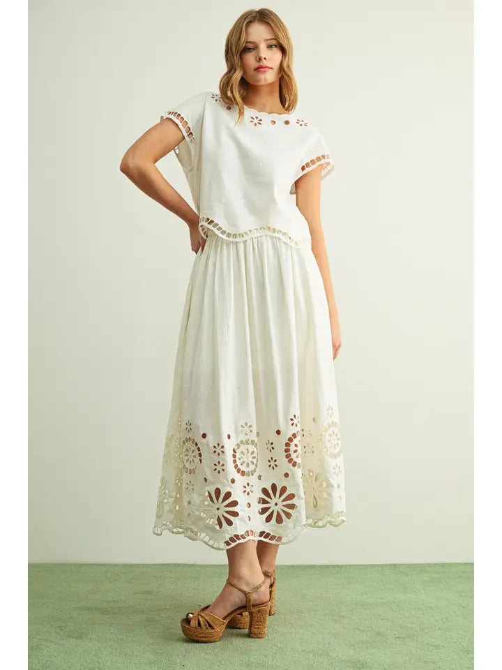 Floral Embroidered Skirt - Off White