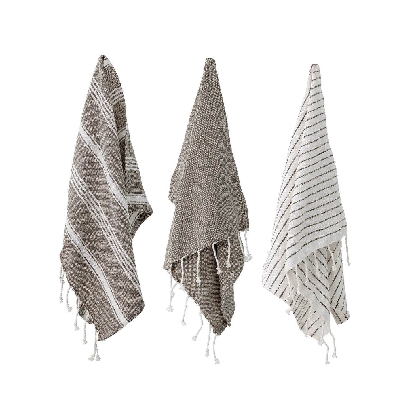 Bloomingville - Stripe Tea Towel with Tassels - Grey + White Stripe
