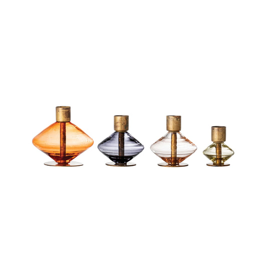 Glass + Metal Taper Candle Holders - Set of 4