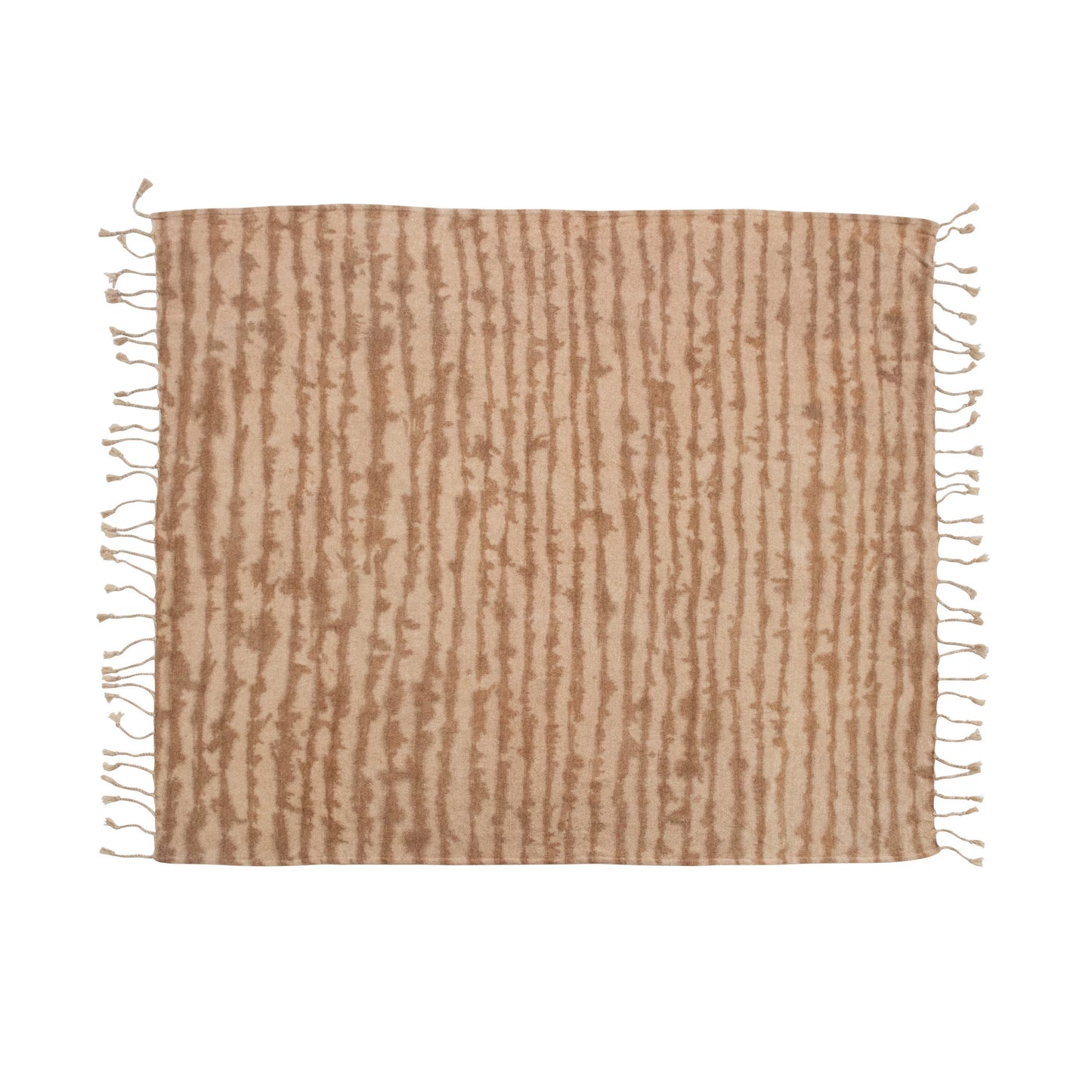 Bloomingville - Cotton Blend Tie-Dye Throw Blanket with Tassels - Brown