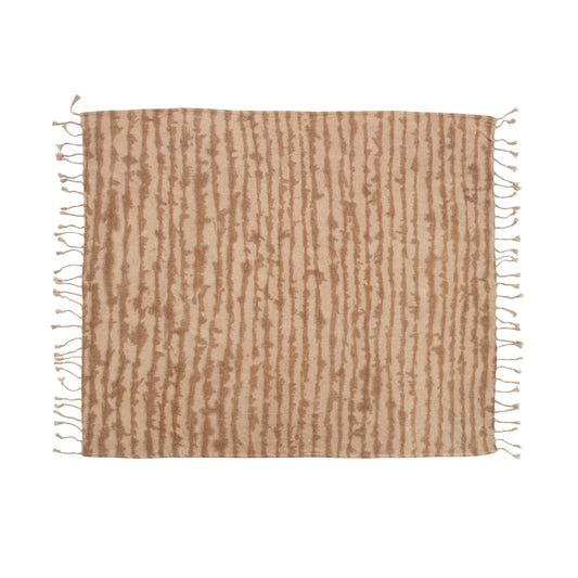 Bloomingville - Cotton Blend Tie-Dye Throw Blanket with Tassels - Brown