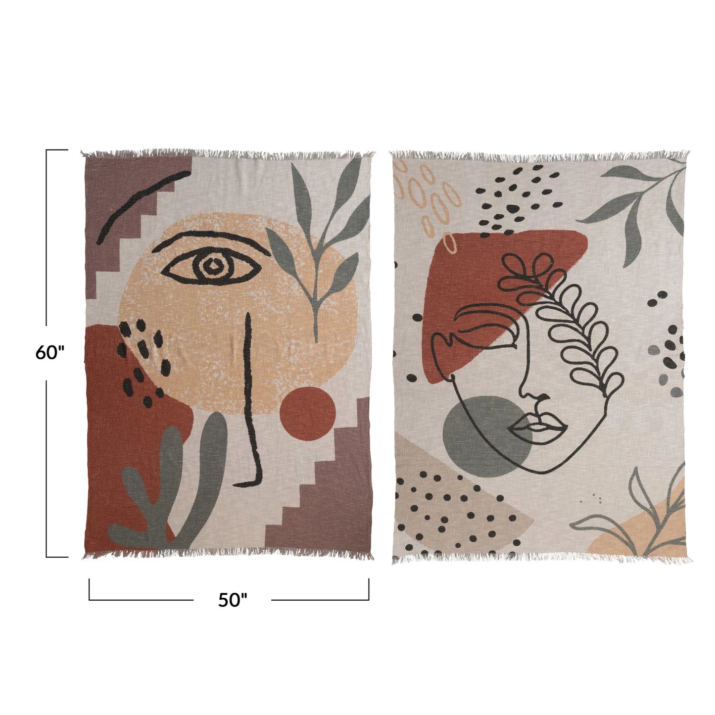 Bloomingville - Cotton Printed Throw Blanket - Abstract Face