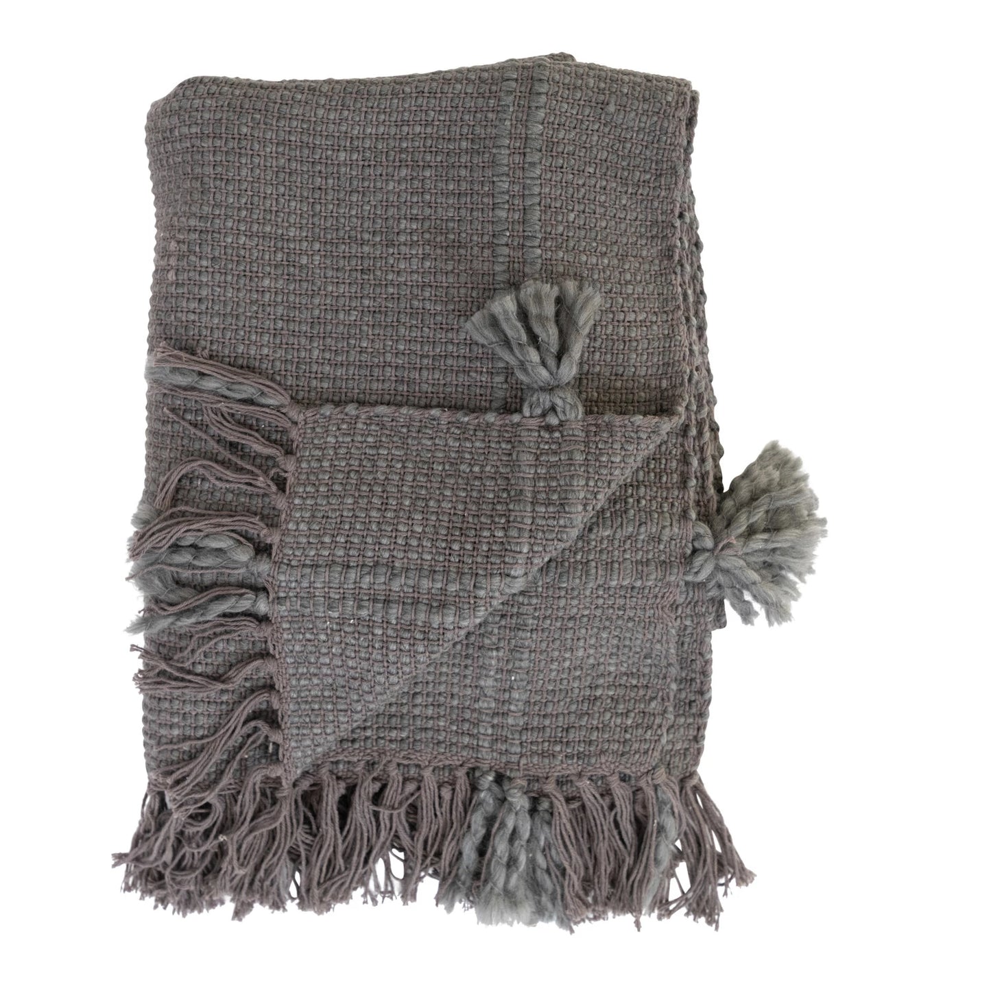 Woven Cotton Throw Blanket with Fringe & Tassels