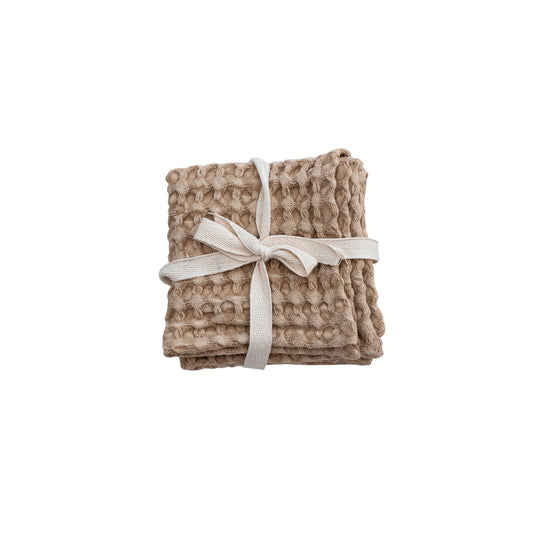 Bloomingville - Cotton Waffle Weave Dish Cloths - Camel - Set of 3