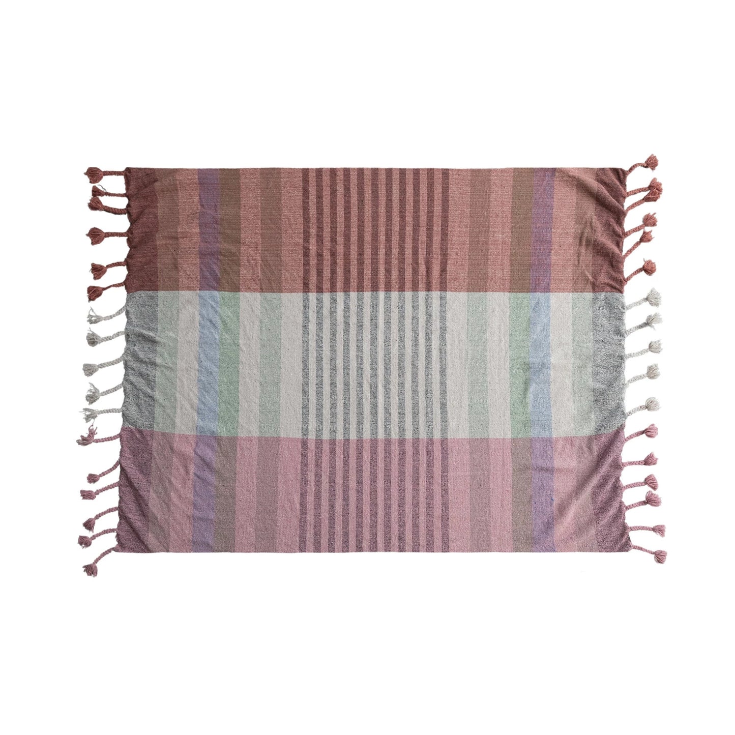 Woven Cotton Blend Throw Blanket with Braided Fringe