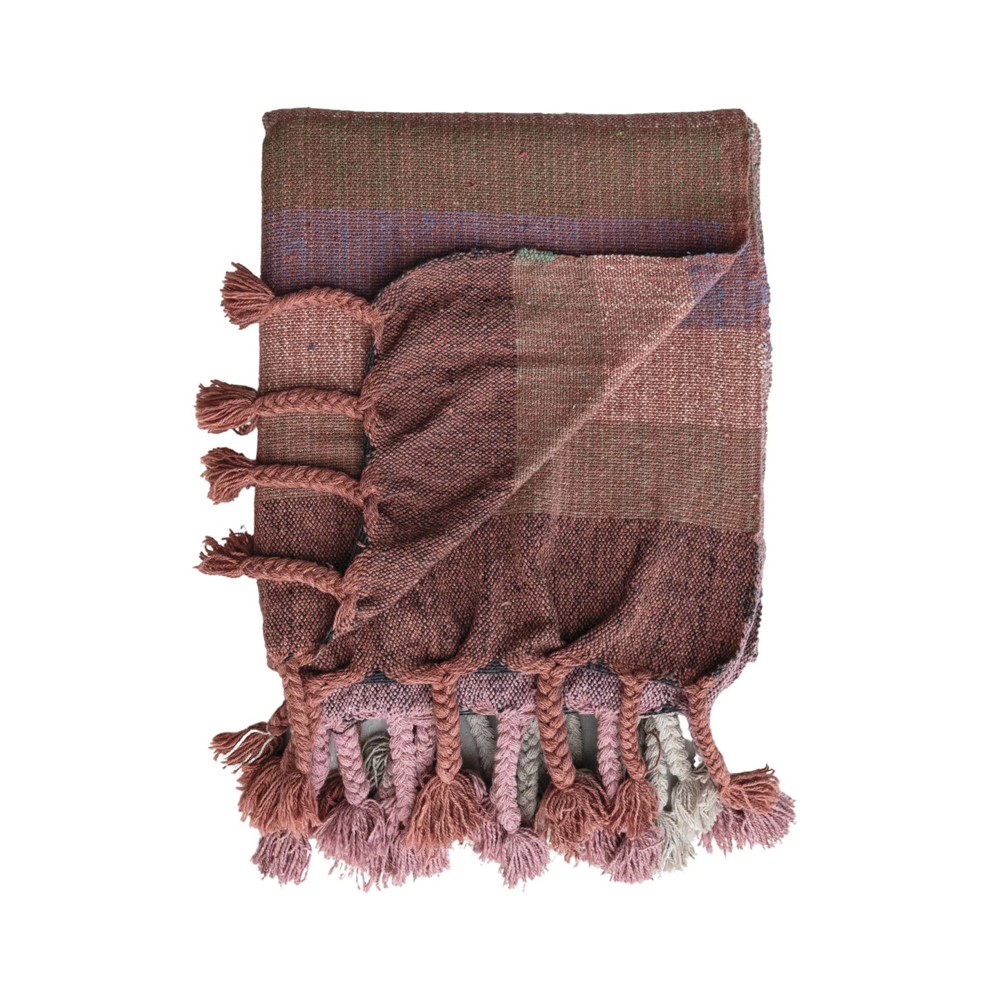 Woven Cotton Blend Throw Blanket with Braided Fringe