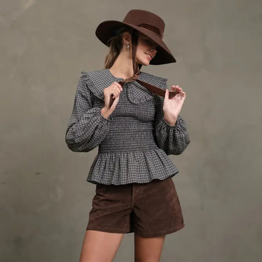 Blouse with Peter Pan Collar - Check