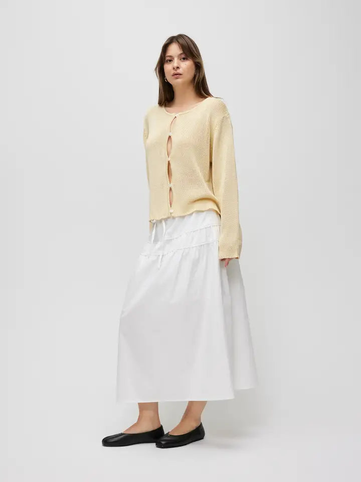 Open Button Hole Long Sleeve Cardigan - Butter Yellow