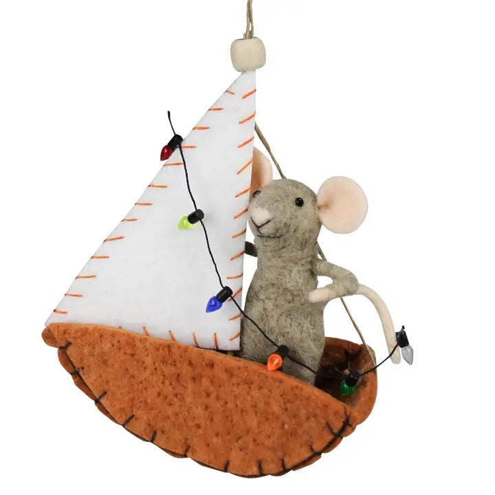 Mouse in Sailboat Ornament, Felt