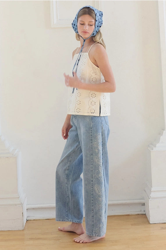 Eyelet Lace Sleeveless Top - Natural