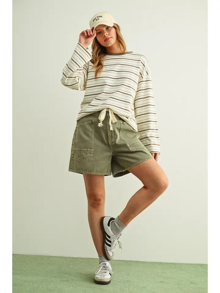Striped Long Sleeve Top - Brown