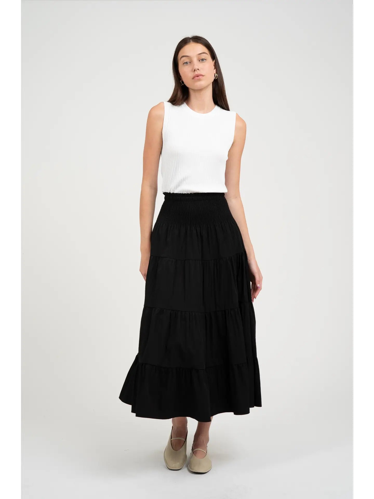 High Waist Tiered Skirt - Jet Black