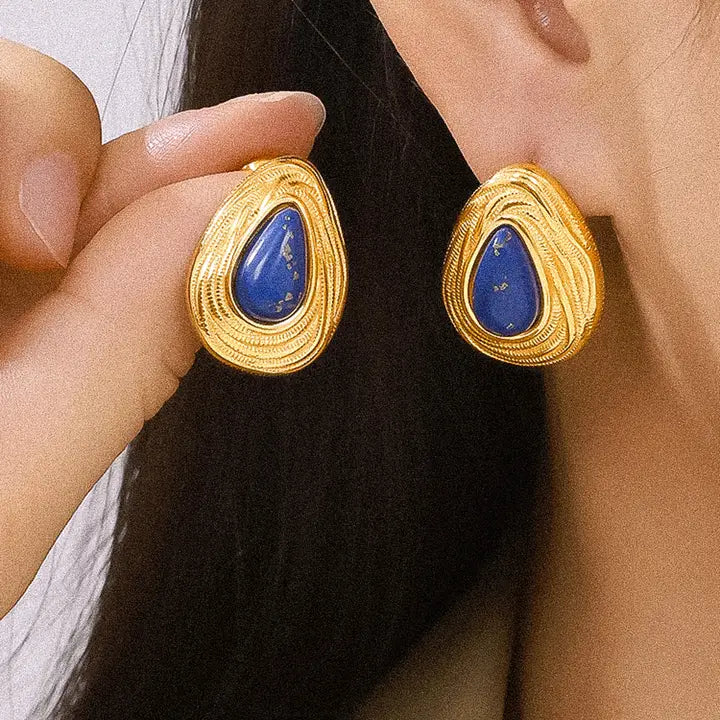 Thura 18K Gold Non-Tarnish Lapis Lazuli Droplet Earring - Blue