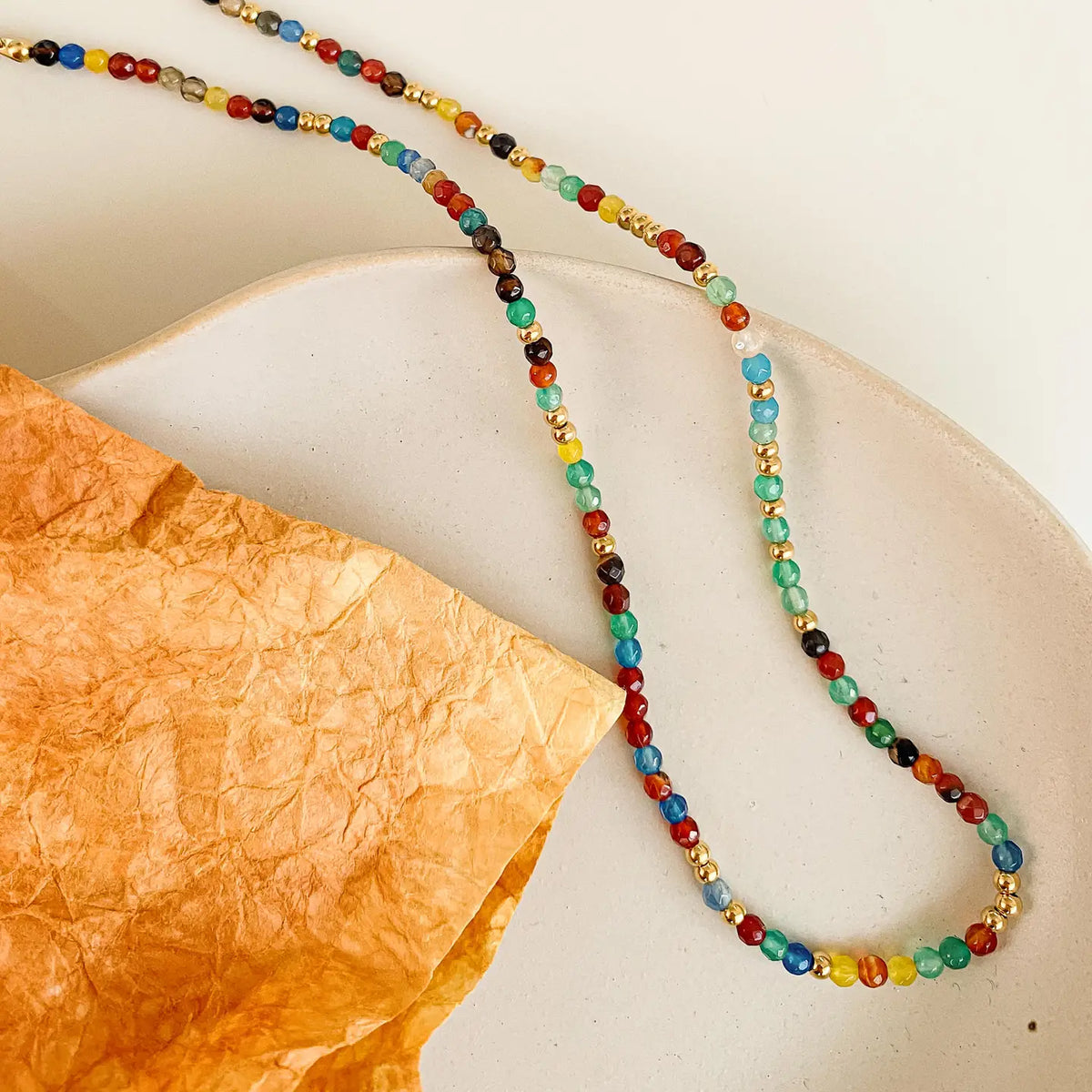Estelle 18K Gold Non-Tarnish Beaded Necklace - Multi Color