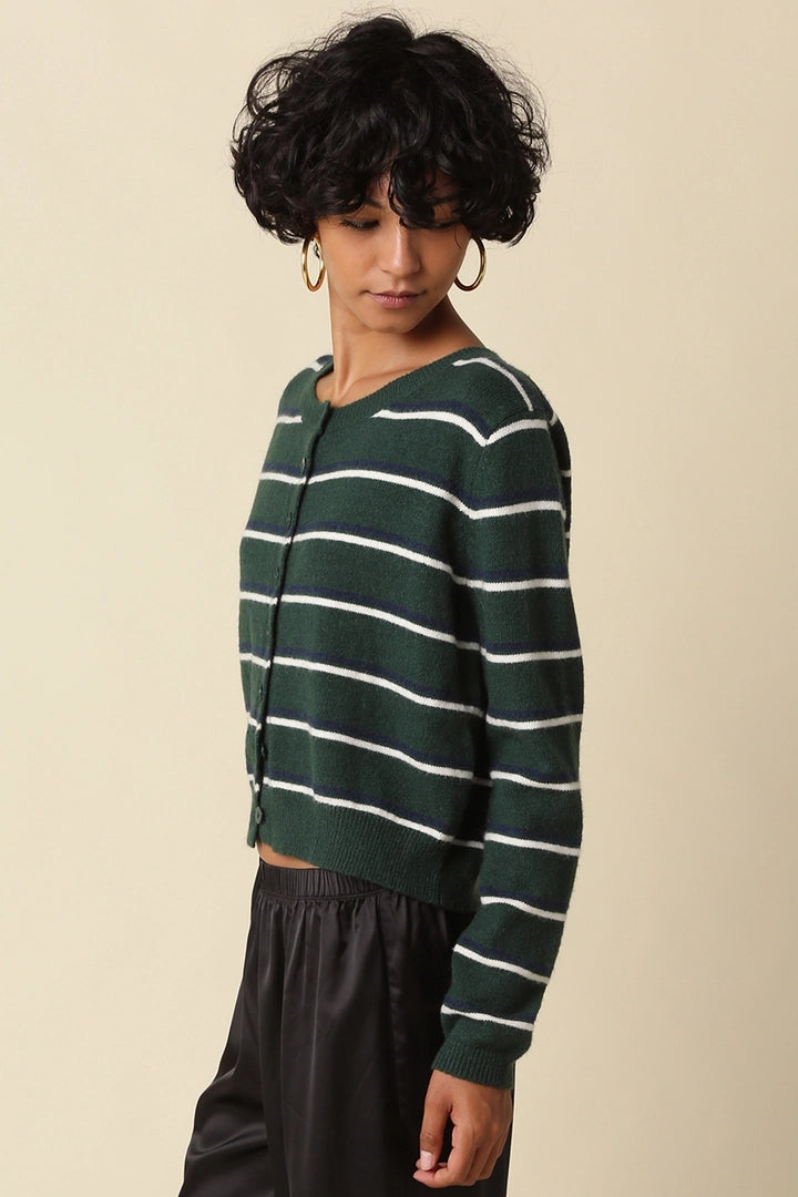 Stripe Knit Cardigan- Green Blue Cream